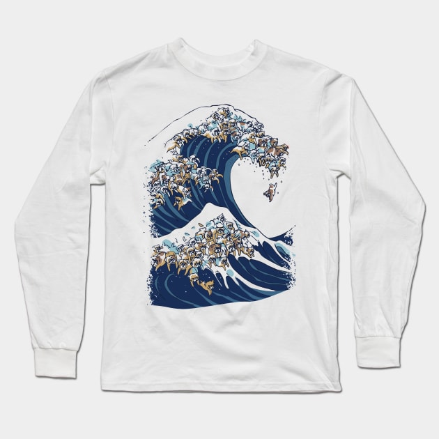 The Great Wave of English Bulldog Long Sleeve T-Shirt by huebucket